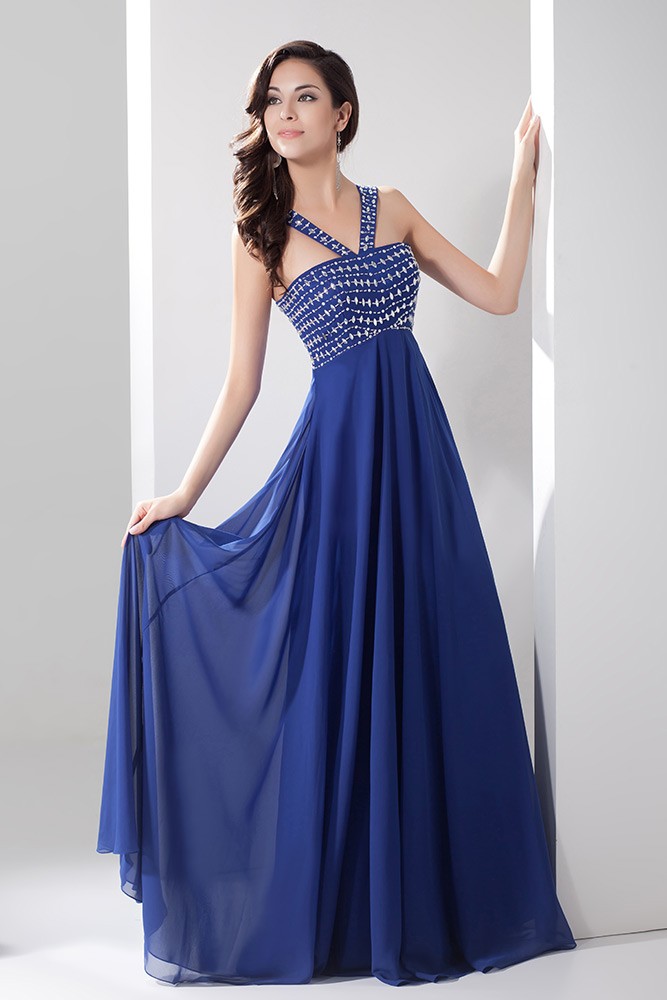 A-Line/Elegant Sleeveless Halter Chiffon Beading Floor-Length Prom Dresses main image 1