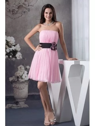 A-line Strapless Short Chiffon Bridesmaid Dress With Flowers