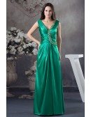 A-line V-neck Floor-length Satin Evening Dress With Beading