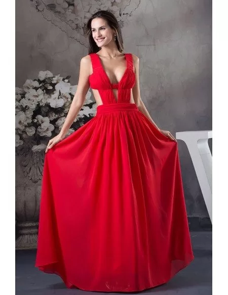 A-line V-neck Floor-length Chiffon Evening Dress #OP4618 $133.9 ...