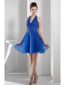 A-line Halter Short Tulle Prom Dress With Beading