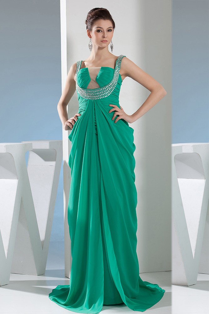 Ball-gown Square Neckline Floor-length Chiffon Prom Dress With Beading ...