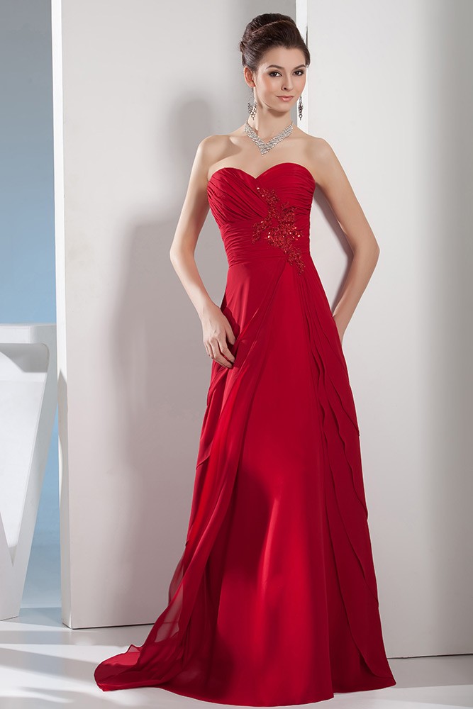 A-line Sweetheart Sweep Train Satin Chiffon Evening Dress #OP4644 $138. ...