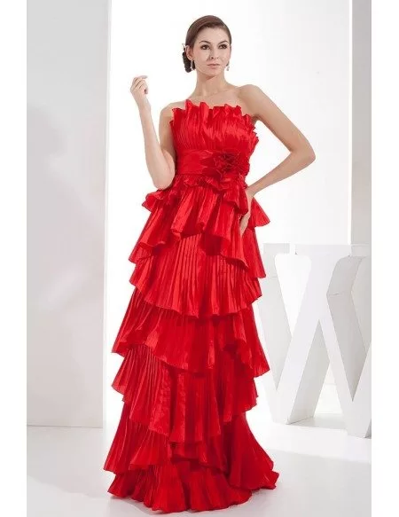 A-line Strapless Floor-length Satin Prom Dress With Cascading Ruffle # ...