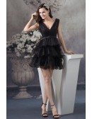 A-line V-neck Short Tulle Homecoming Dress With Ruffle