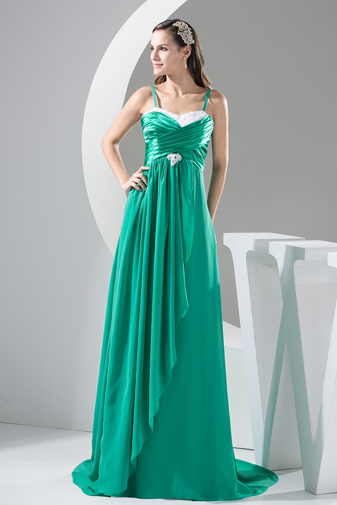 Long Green Sweep Train Chiffon Prom Dress with Spaghetti Straps #OP4739 ...