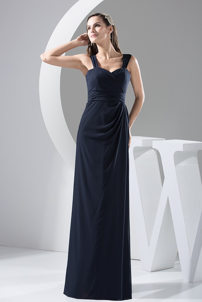 Sweetheart A-Line Ruched Chiffon Dress Dark Navy