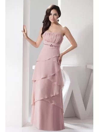 A-line Strapless Floor-length Chiffon Evening Dress With Beading