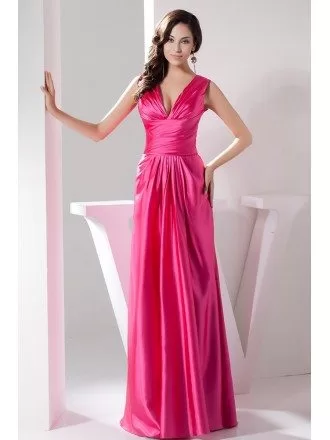 A-line V-neck Floor-length Satin Evening Dress