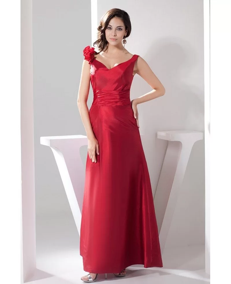 Deep Red V Neck Floor-length Satin Evening Dress #OP4786 $126.9 ...