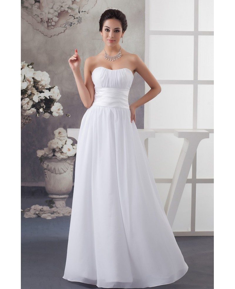 Simple White Chiffon Strapless Long Wedding Dress #OP4796 $146