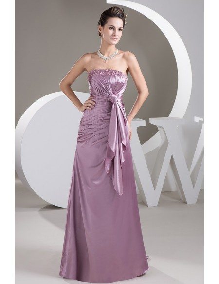 A-line Strapless Floor-length Satin Evening Dress With Beading