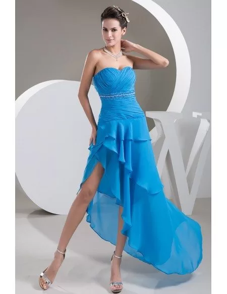 Blue A-line Sweetheart Asymmetrical Chiffon Prom Dress With Beading # ...