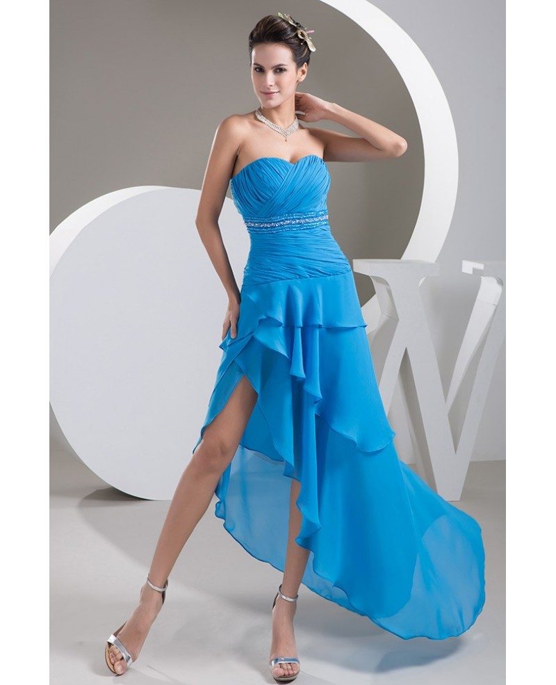 champagne sweetheart asymmetrical chiffon evening dress