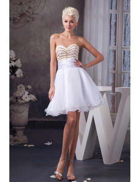 Classy Tulle Beaded A Line Short Prom Dress White 19th Birthday Outfits main image 0