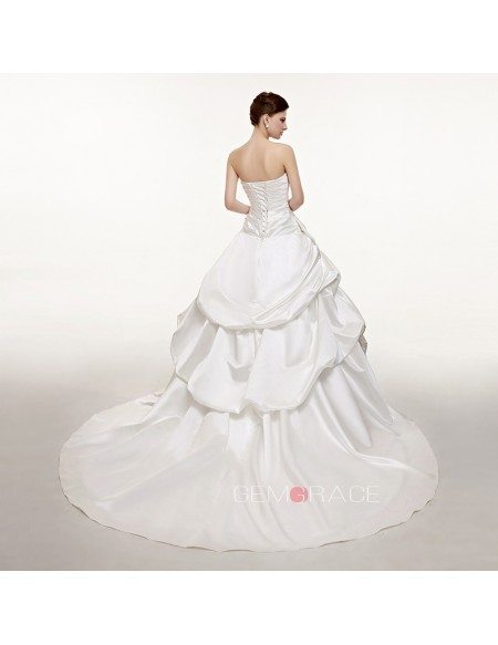 Sweetheart Ballgown Train Length Taffeta Wedding Dress with Bow