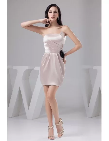 Simple Pleated Strapless Short Satin Prom Dress #OP41111 $103.4 ...