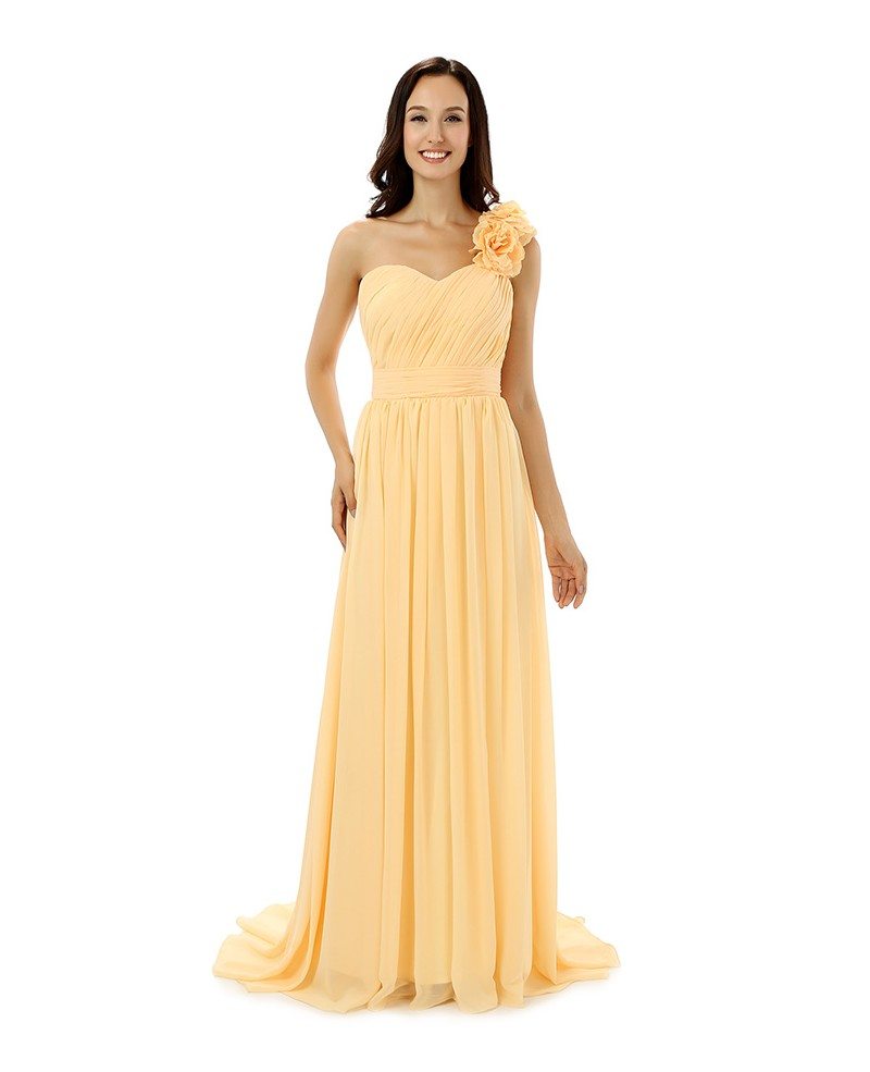 Sheath Sweetheart One-shoulder Court-train Bridesmaid Dress #CY0236 ...