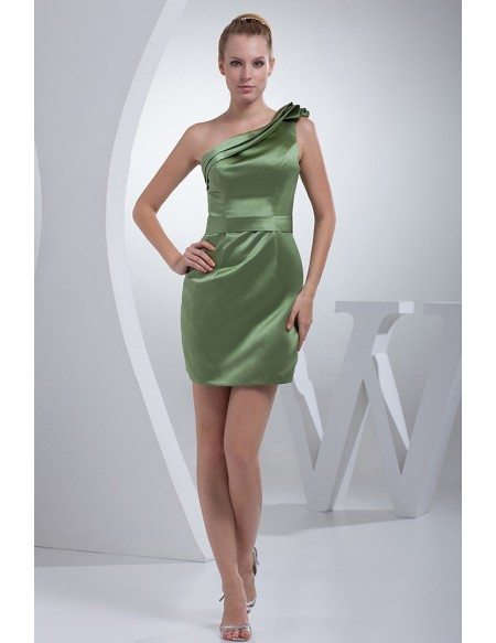 Sage Green Classic Pleated One Shoulder Mini Short Bridesmaid Dress
