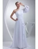 Grecian One Sleeve White Chiffon Long Beach Wedding Dress