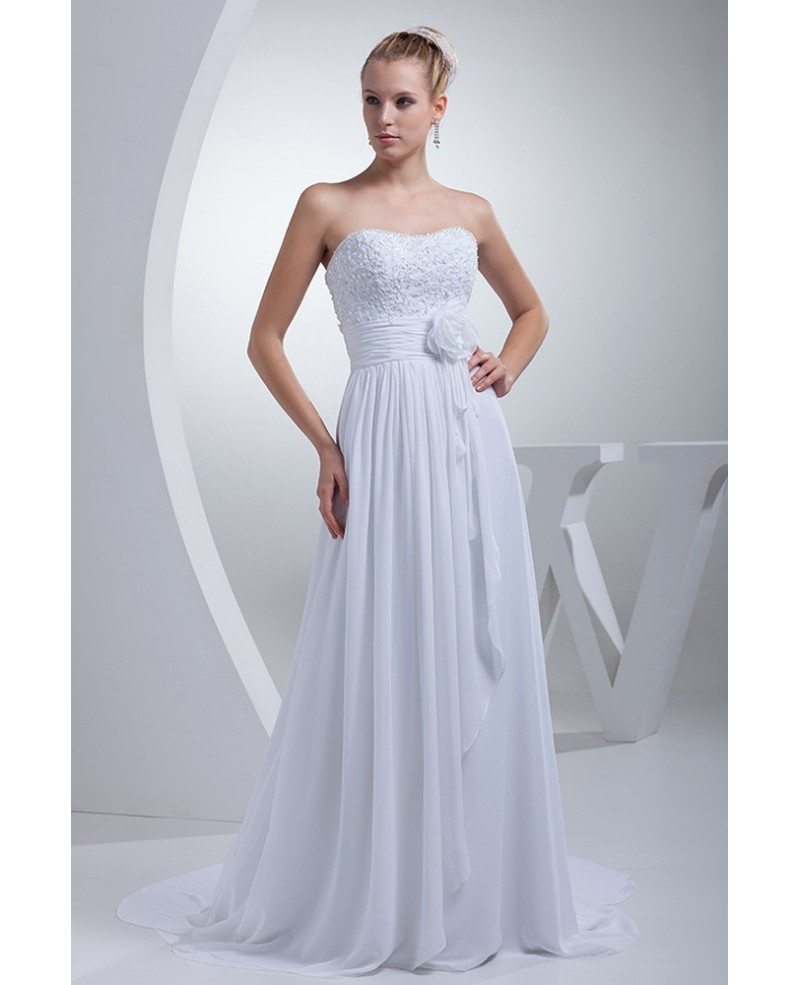 Beaded Long Chiffon Simple Beach Wedding Dress With Flower Op4432 160 Gemgrace Com