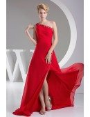 Beaded One Strap Hot Red Split Front Prom Dress