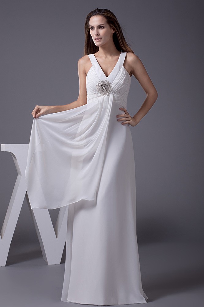 V Neck Beaded Long Chiffon A Line Beach Wedding Dress Op4500 155 6