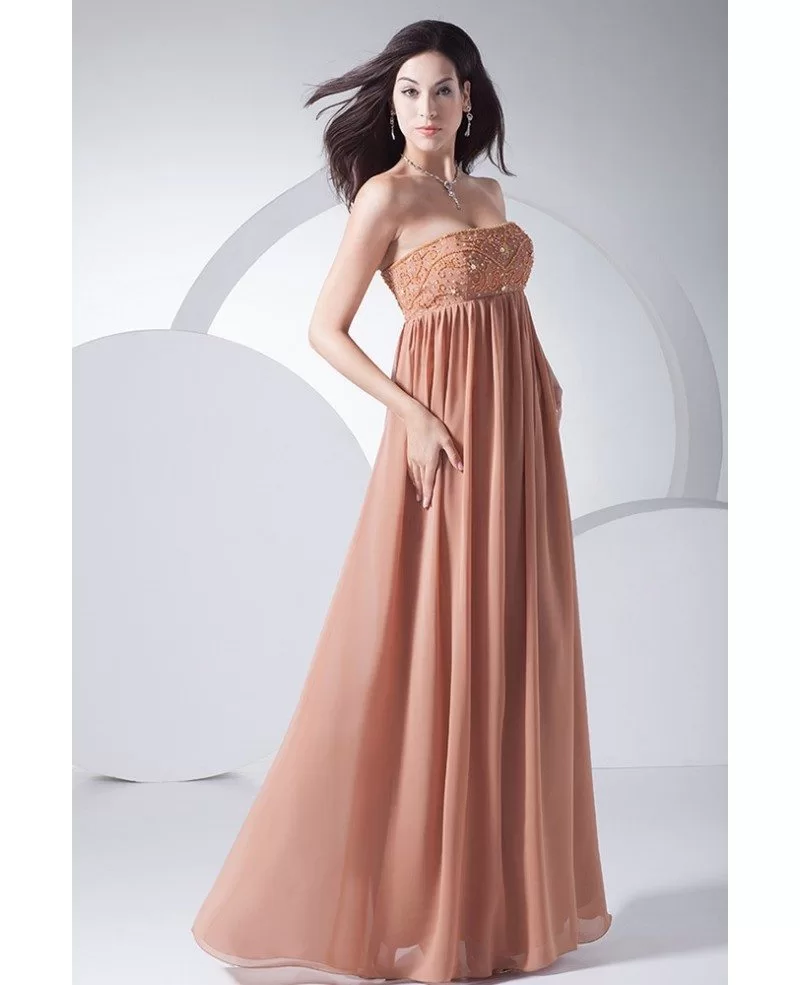 Strapless Beaded Empire Waist Color Chiffon Maternity Wedding Dress OP4053 139 GemGrace