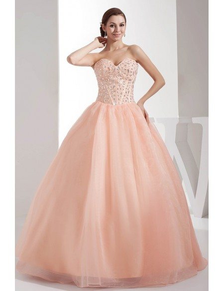 Beaded Sweetheart Candy Pink Ballgown Tulle Prom Dress