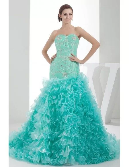 Jade Sequined Sweetheart Cascading Ruffles Color Wedding Dress