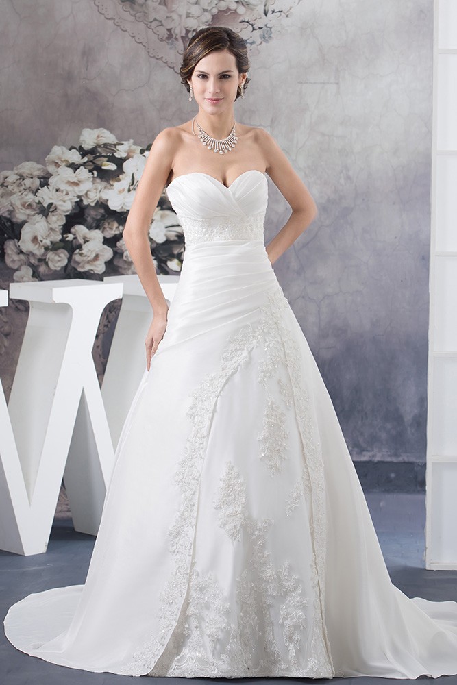 Beaded Lace Sweetheart Long Taffeta Wedding Dress with Train #OPH1388 ...
