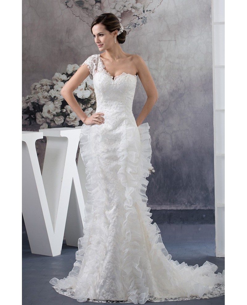 Unique One Sleeve Lace Fitted Sweetheart Mermaid Wedding Dress With Ruffles OPH1393 269