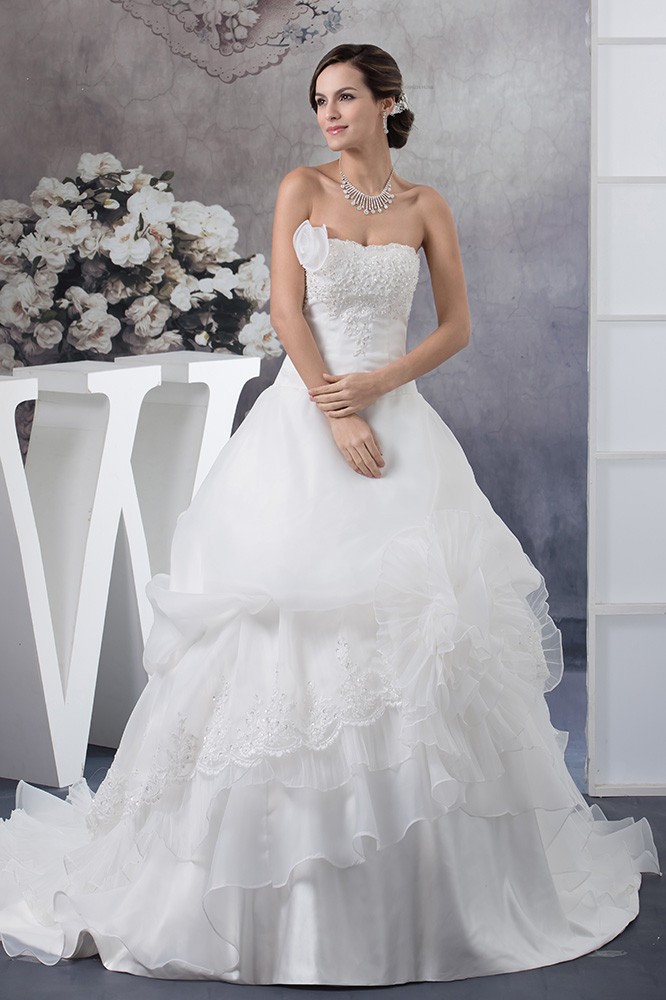 White Strapless Corset Tiered Long Wedding Dress