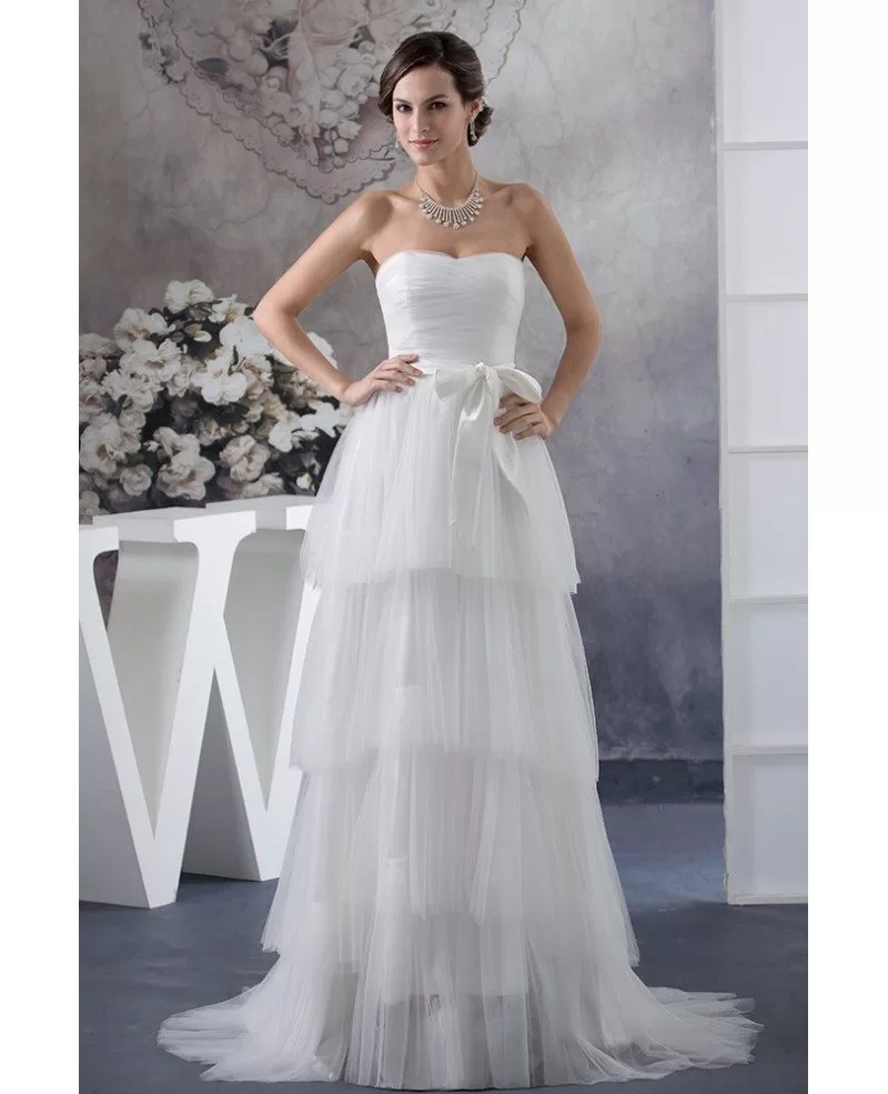Elegant Tiered All Tulle Strapless White Wedding Dress