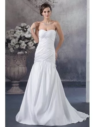 White Satin Cross Pleated Mermaid Wedding Dress