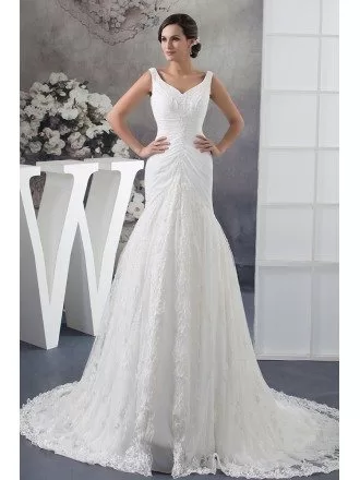 Custom Lace Mermaid Fitted Wedding Dress Long Train