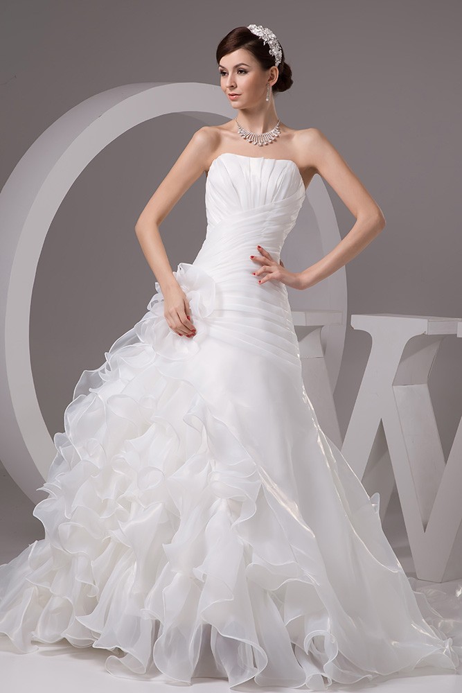 Organza Cascading Ruffles Pleated Wedding Dress Strapless #OPH1425 $260 ...