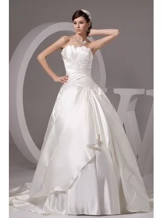 Ivory Satin Pleated Ballgown Wedding Gown Custom