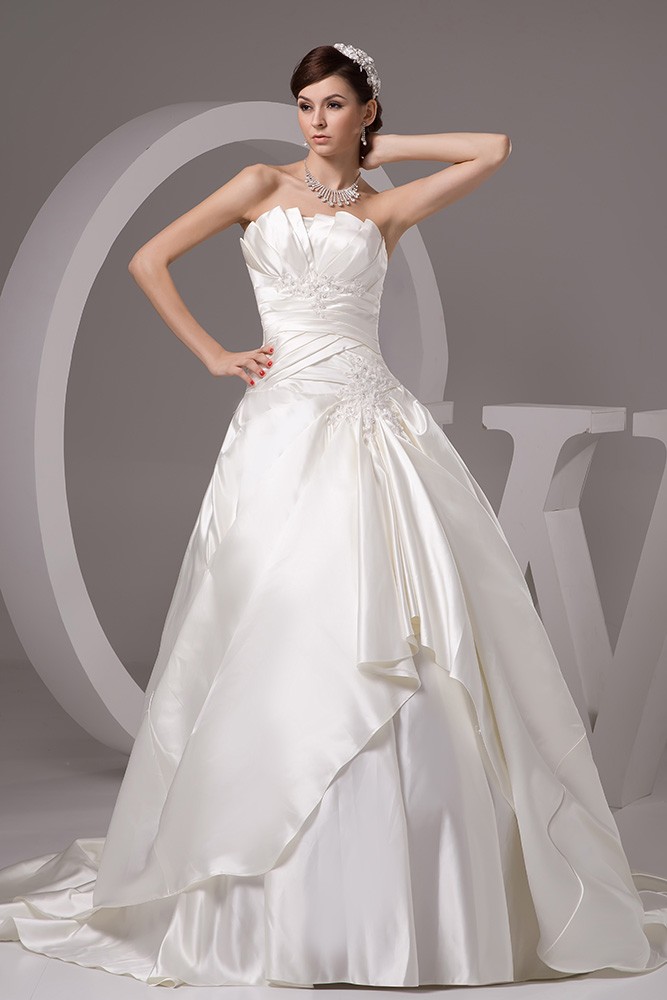 Ivory Satin Pleated Ballgown Wedding Gown Custom with Lace Beading # ...