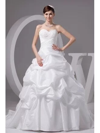 Sweetheart Ruffled Taffeta Long Train Wedding Dress Corset