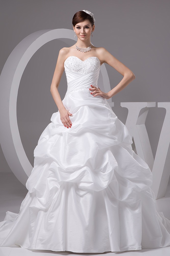 Sweetheart Ruffled Taffeta Long Train Corset Wedding Dress with Beading ...