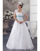 White and Blue Colored Sequins Tulle Wedding Dress with Jacket