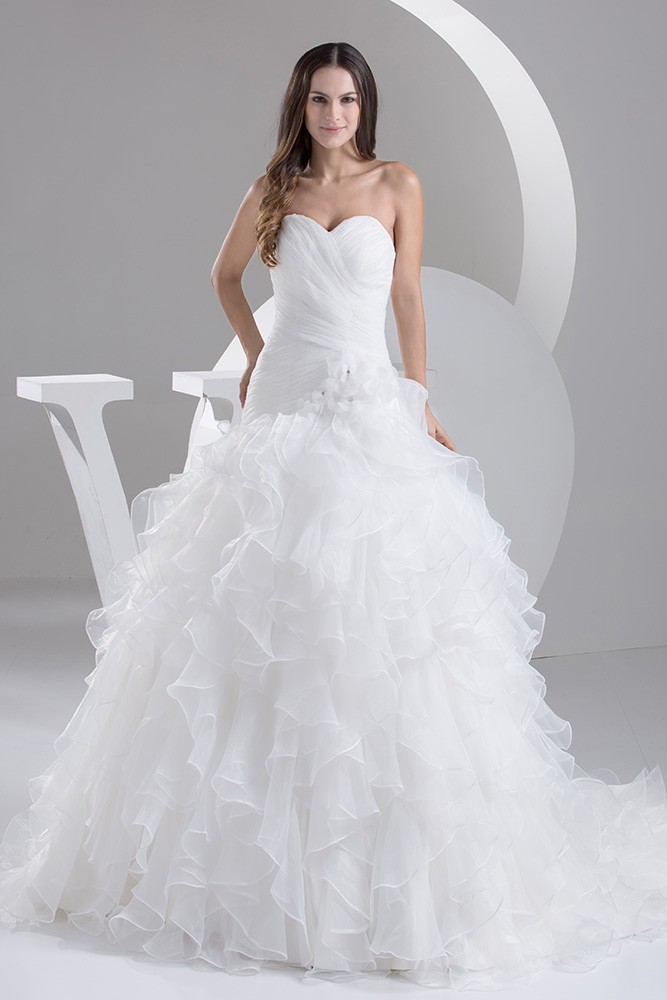 Pleated Sweetheart Cascading Ruffles Wedding Dress with Train #OPH1483 ...