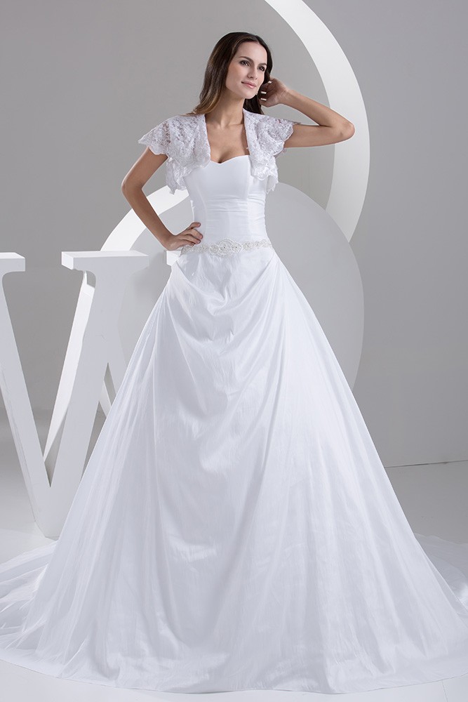 Traditional Taffeta Sweetheart Ballgown Wedding Dress with Lace Jacket ...