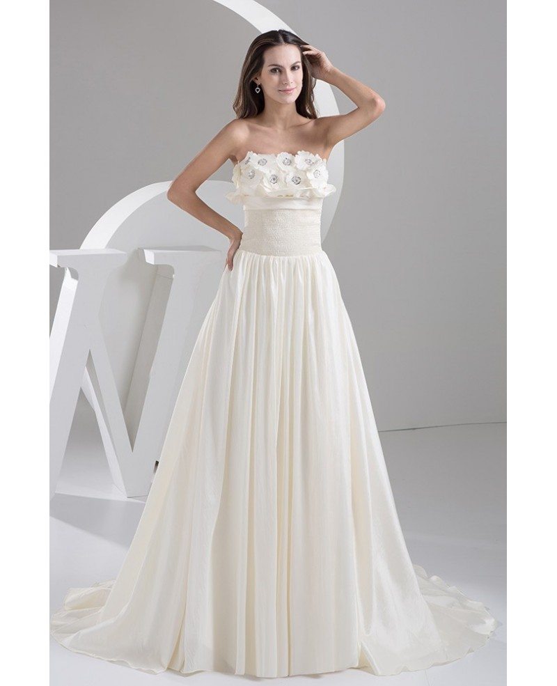 Strapless Handmade Flowers Aline Colored Wedding Dress With Train Oph1492 1652 