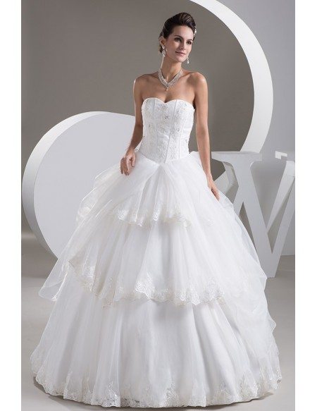 Ballgown Lace Tiered Tulle Sweetheart Wedding Gown