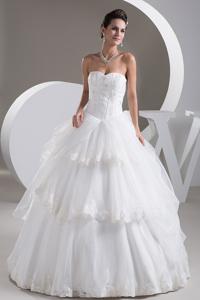 Ballgown Organza Sweetheart Bridal Dress with Tiered Lace Trims # ...