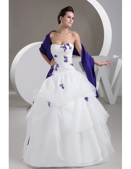 Strapless White with Purple lace Ruffled Color Wedding Dress with Shawl ...