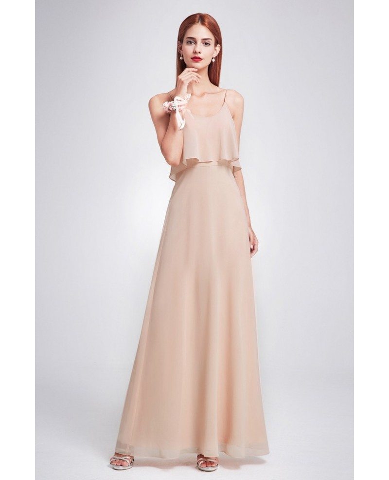 Special Blush Ruffle Spaghetti Strap Long Bridesmaid Dress For
