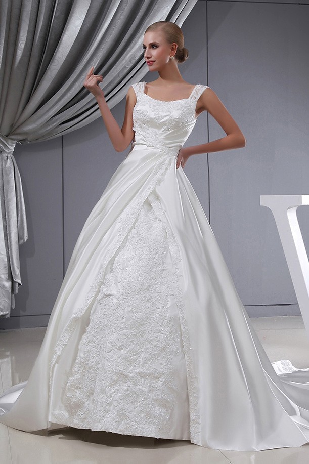 Ivory Satin Beaded Lace Ballgown Wedding Dress with Straps #OPH1304 ...